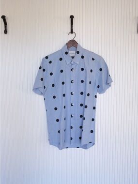 Saturdays New York City Light Blue Short-Sleeve Button-Up with Black Polka Dots